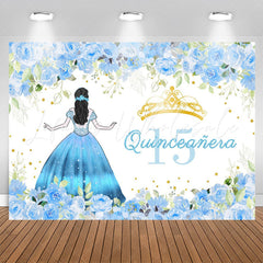 Lofaris Quinceanera Girl Blue Floral 15th Birthday Backdrop