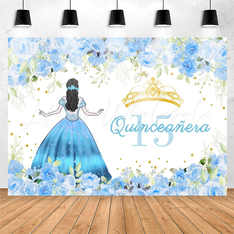 Lofaris Quinceanera Girl Blue Floral 15th Birthday Backdrop