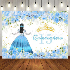 Lofaris Quinceanera Girl Blue Floral 15th Birthday Backdrop