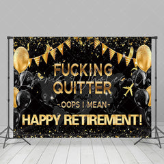 Lofaris Quitter Gold Sparkling Black Retirement Party Backdrop