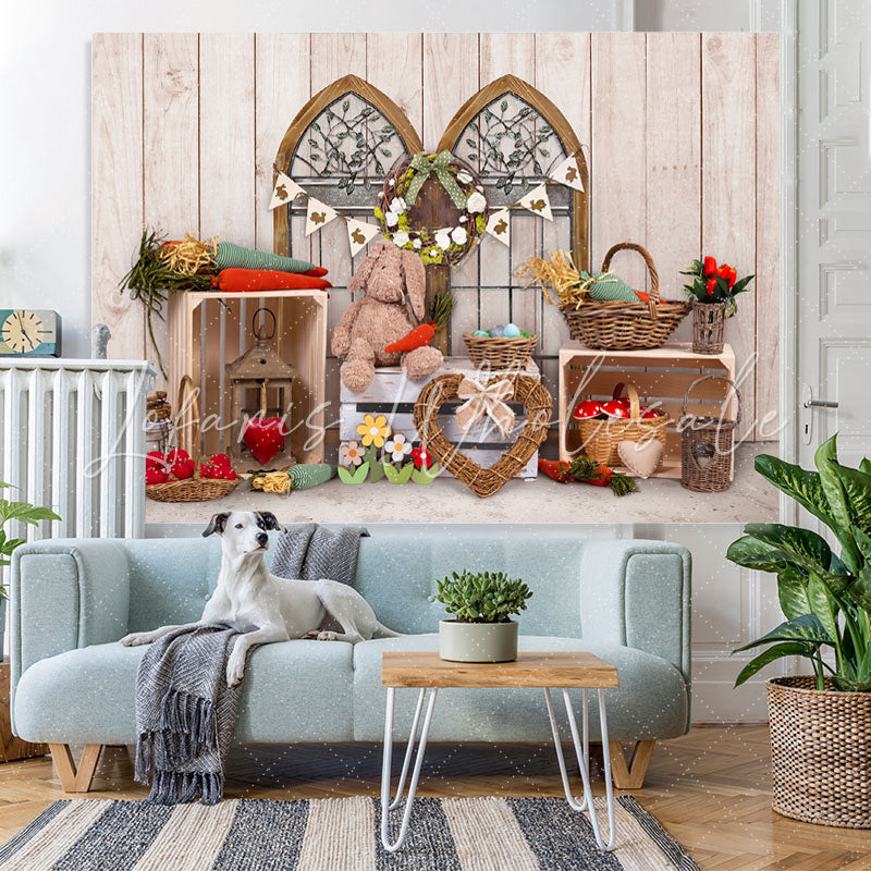 Lofaris Rabbit And Carrot With Wooden Backdrop For Decoration