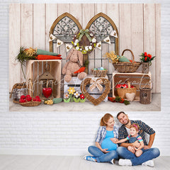 Lofaris Rabbit And Carrot With Wooden Backdrop For Decoration