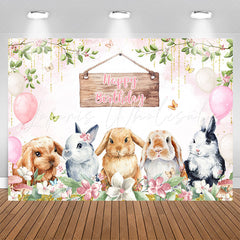 Lofaris Rabbits Pink Balloons Glitter Birthday Backdrop