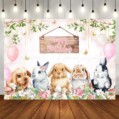 Lofaris Rabbits Pink Balloons Glitter Birthday Backdrop
