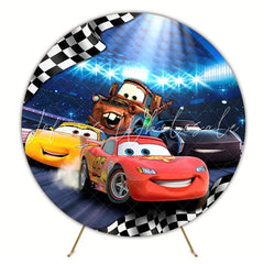 Racecar Cars Round Backdrop For Kids Party Celebration