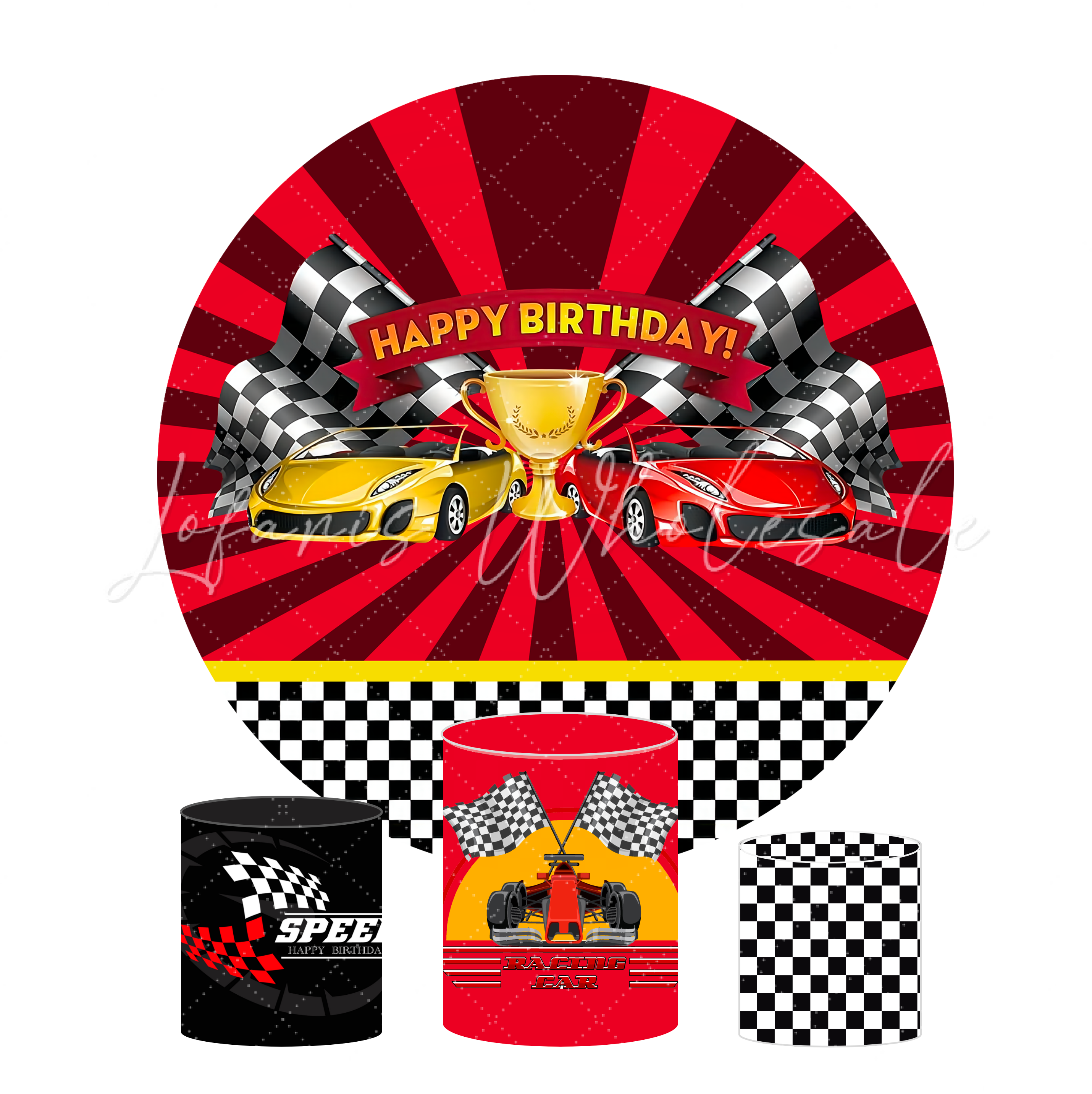 Racing Car Birthday Party Round Backdrop Cover Plinth Cylinder Pedestal Cloth Cover