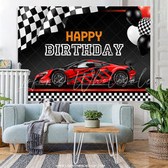 Lofaris Racing Car Theme Balloons Black Happy Birthday Backdrop