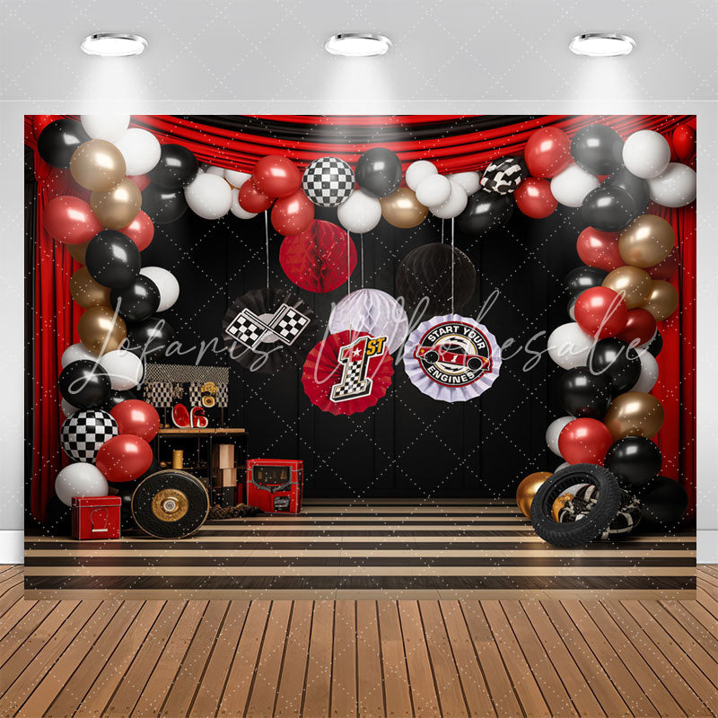 Lofaris Racing Venue Curtain Balloons 1st Birthady Backdrop