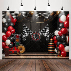 Lofaris Racing Venue Plaid Flag Balloon Birthday Backdrop