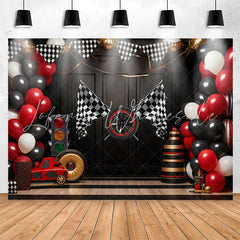 Lofaris Racing Venue Plaid Flag Balloon Birthday Backdrop