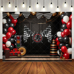 Lofaris Racing Venue Plaid Flag Balloon Birthday Backdrop