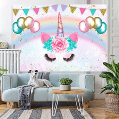 Lofaris Rainbow And Ballons With Unicorn Baby Shower Backdrop
