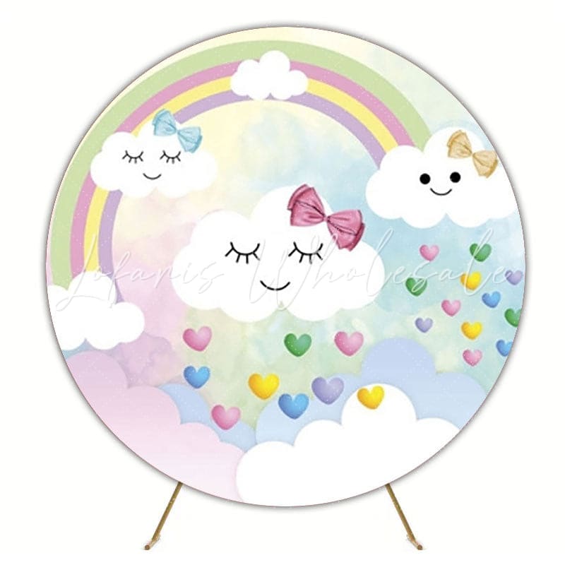 Rainbow And Clouds Fantasy Round Backdrop For Cheerful Events