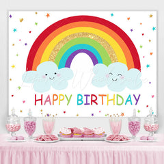 Lofaris Rainbow and Clouds Happy Birthday Backdrop for Kids