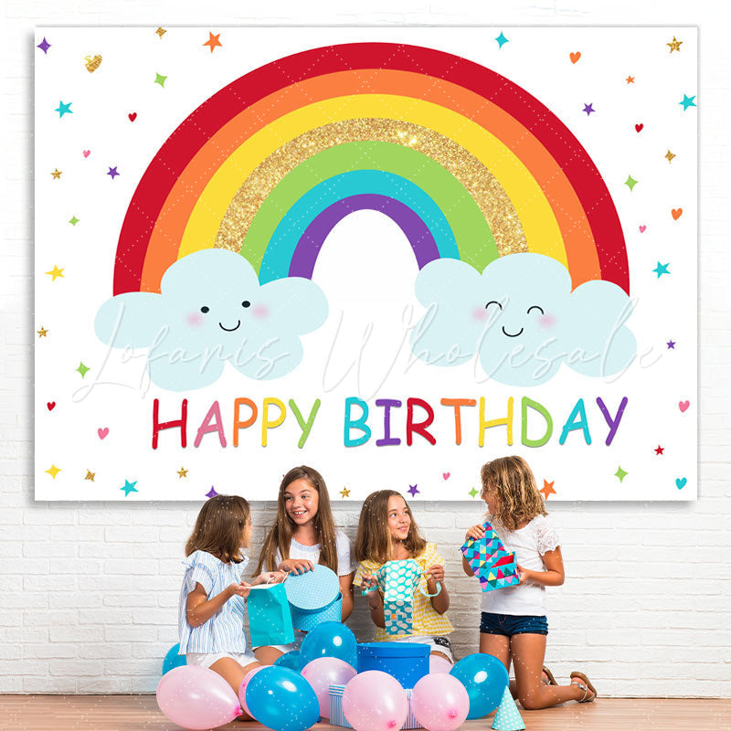 Lofaris Rainbow and Clouds Happy Birthday Backdrop for Kids