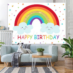 Lofaris Rainbow and Clouds Happy Birthday Backdrop for Kids