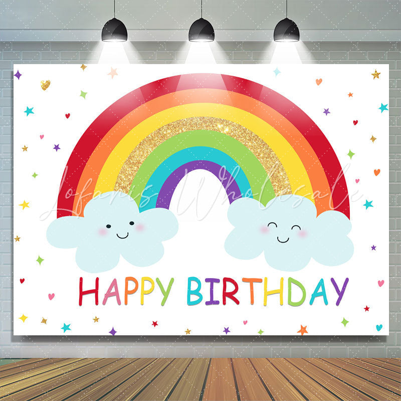 Lofaris Rainbow and Clouds Happy Birthday Backdrop for Kids