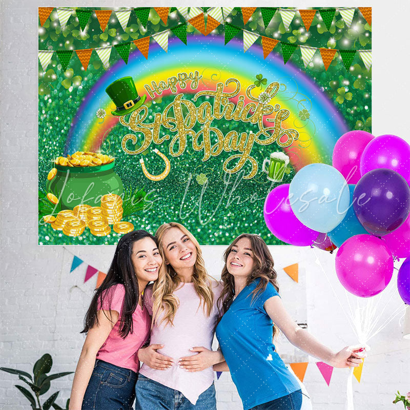 Lofaris Rainbow And Green Glitter St.Patrick’s Day Backdrop