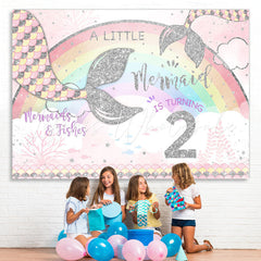 Lofaris Rainbow and Little Mermaid Girl 2rd Birthday Backdrop