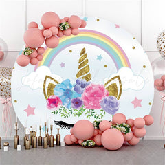 Lofaris Rainbow And Stars Sky Unicorn Themed Round Backdrop