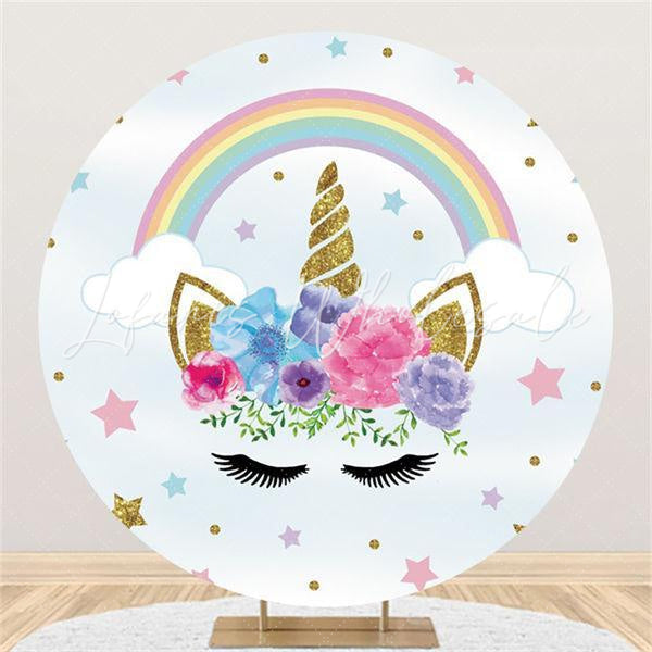 Lofaris Rainbow And Stars Sky Unicorn Themed Round Backdrop