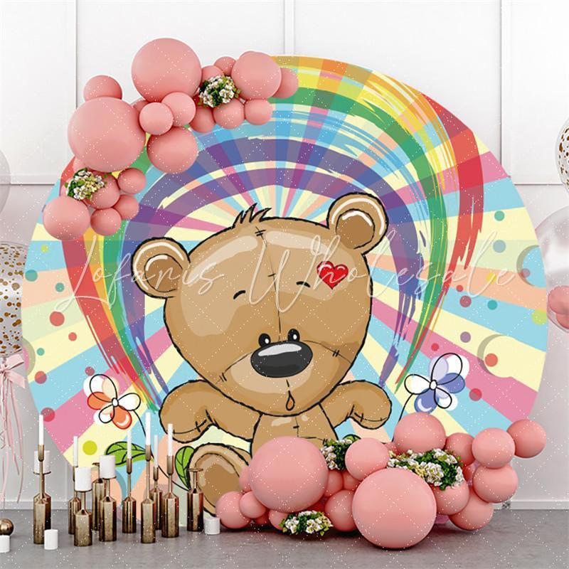 Lofaris Rainbow And Teddy Bear Round Girls Baby Shower Backdrop