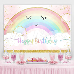 Lofaris Rainbow And White Cloud Gold Birthday Backdrop For Girl