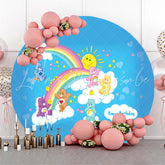 Lofaris Rainbow Bears Blue Happy Birthday Round Backdrop
