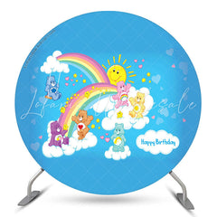 Lofaris Rainbow Bears Blue Happy Birthday Round Backdrop