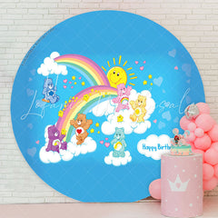 Lofaris Rainbow Bears Blue Happy Birthday Round Backdrop