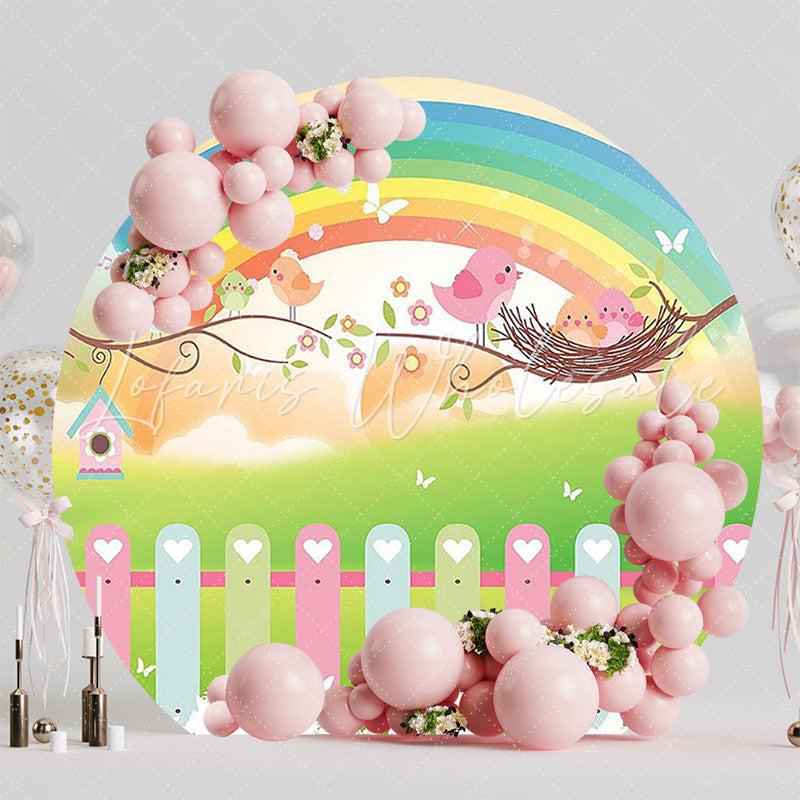Rainbow Birds Colorful Round Backdrop for Party Theme