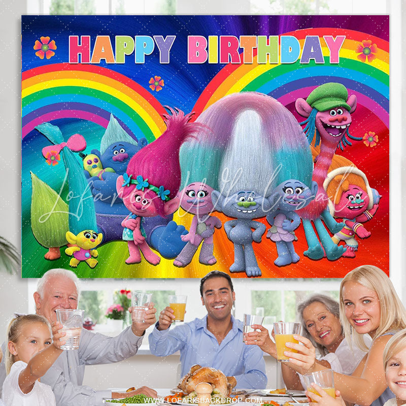 Lofaris Rainbow Character Kids Happy Birthday Party Backdrop
