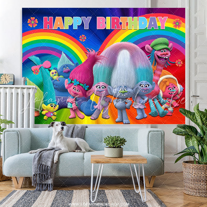 Lofaris Rainbow Character Kids Happy Birthday Party Backdrop