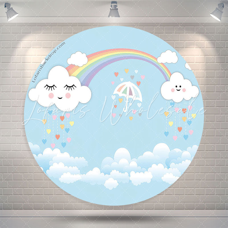 Lofaris Rainbow Cloud Blue Sky Brithday Round Backdrop Cover