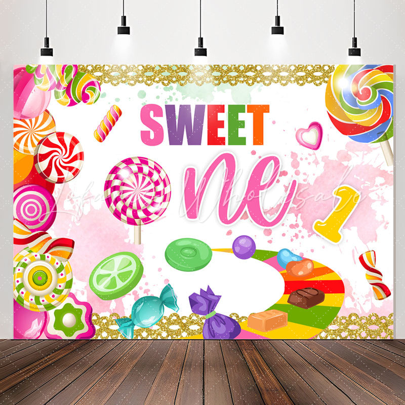 Lofaris Rainbow Color Candies Glitter 1st Birthday Backdrop