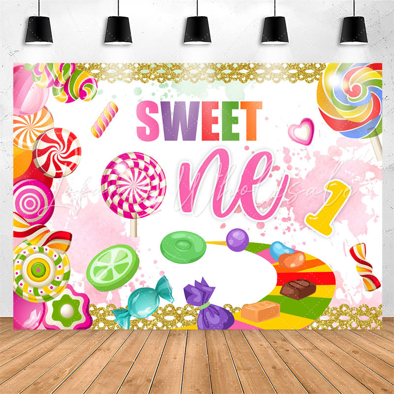 Lofaris Rainbow Color Candies Glitter 1st Birthday Backdrop