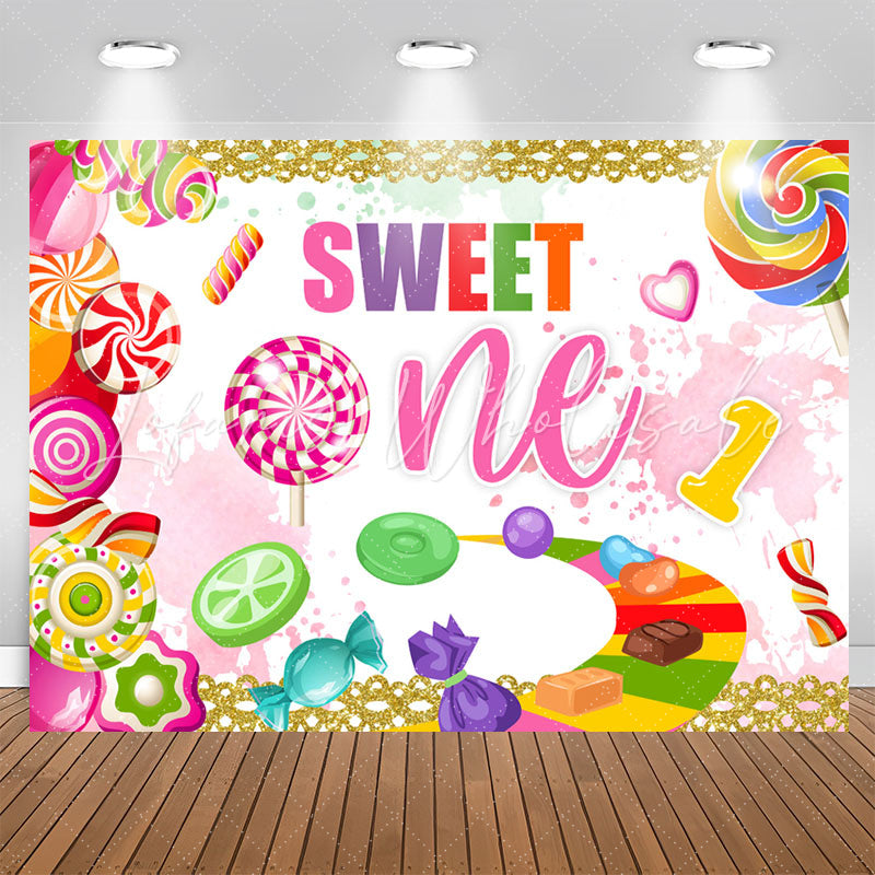 Lofaris Rainbow Color Candies Glitter 1st Birthday Backdrop