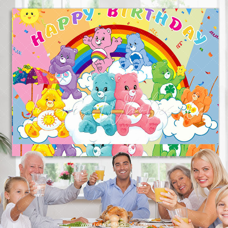 Lofaris Rainbow Color Cartoon Bear Kid Birthday Backdropp