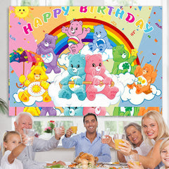 Lofaris Rainbow Color Cartoon Bear Kid Birthday Backdropp