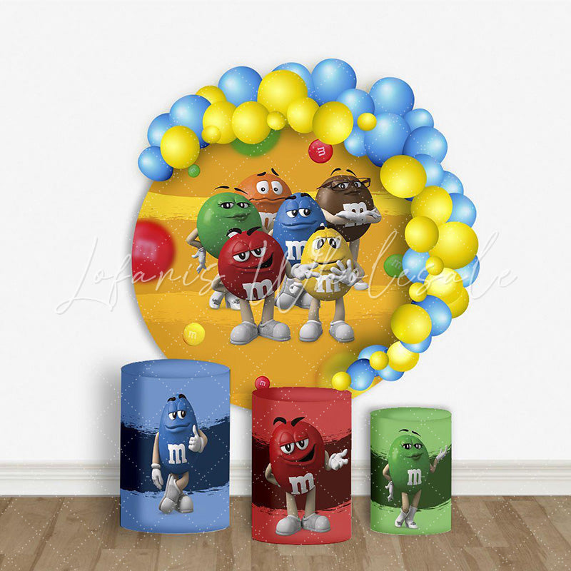 Lofaris Rainbow Color Chocolate Beans Round Party Backdrop Kit