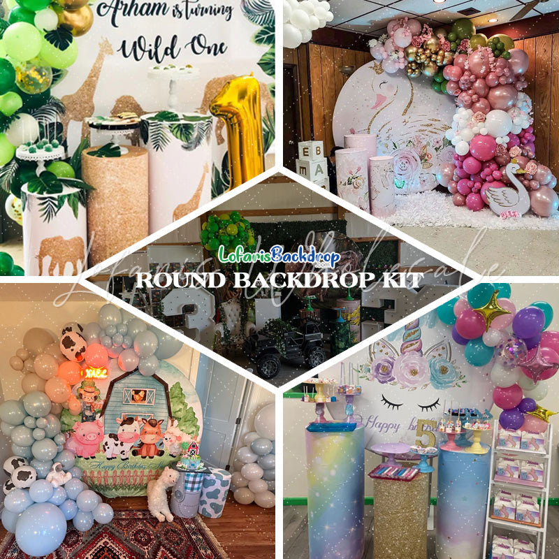 Lofaris Rainbow Color Chocolate Beans Round Party Backdrop Kit