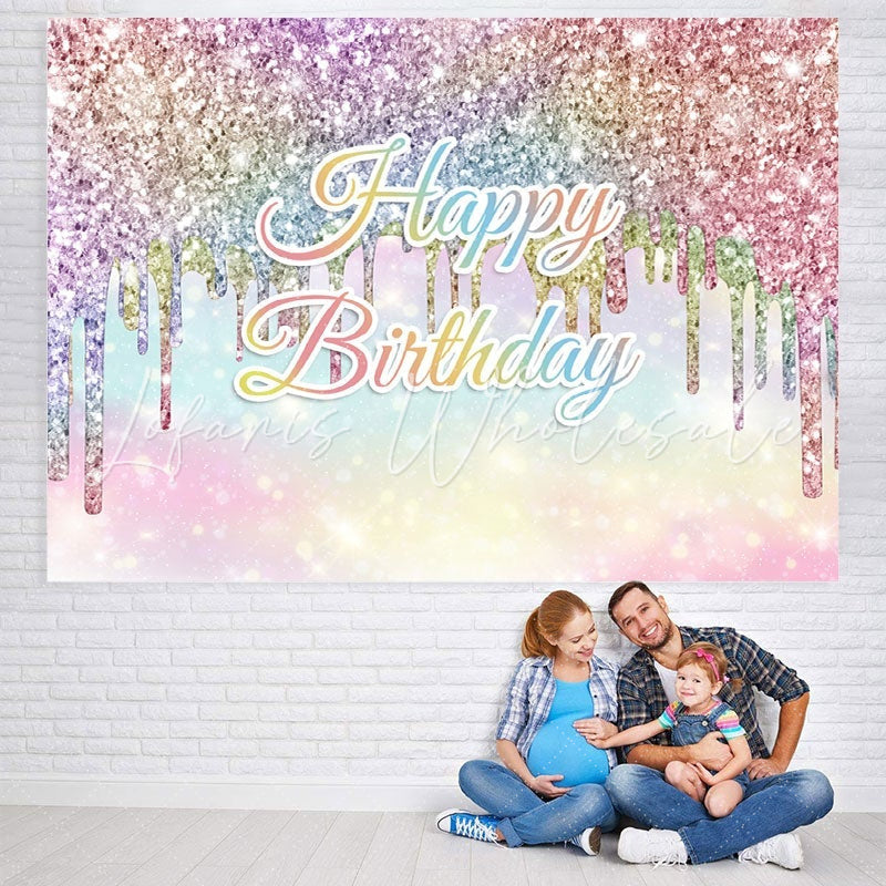 Lofaris Rainbow Colored Glitter Bokeh Happy Birthday Backdrop
