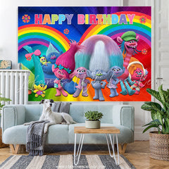 Lofaris Rainbow Colorful Trolls Poppy Happy Birthday Backdrop