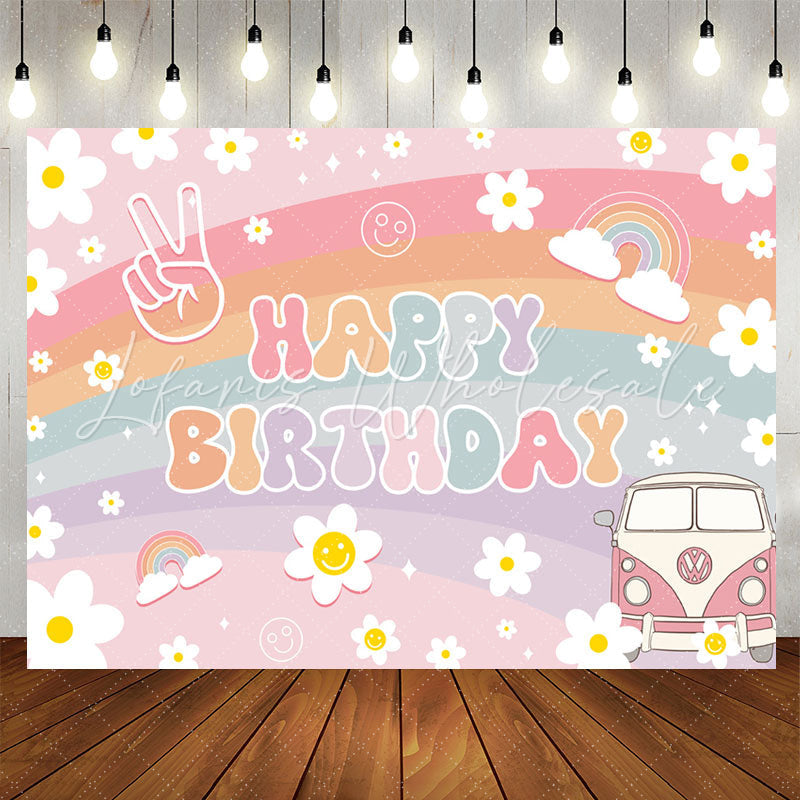 Lofaris Rainbow Daisy Groovy Birthday Backdrop For Girls