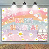 Lofaris Rainbow Daisy Groovy Birthday Backdrop For Girls