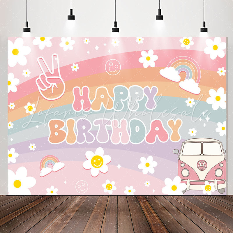 Lofaris Rainbow Daisy Groovy Birthday Backdrop For Girls