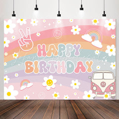 Lofaris Rainbow Daisy Groovy Birthday Backdrop For Girls
