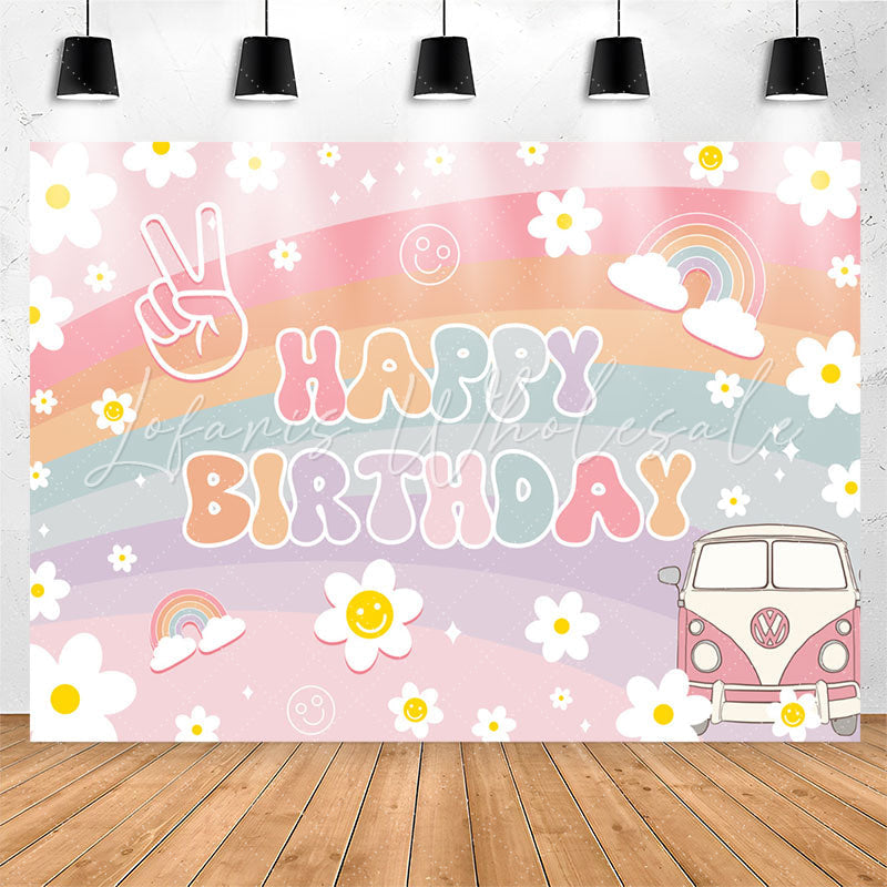 Lofaris Rainbow Daisy Groovy Birthday Backdrop For Girls