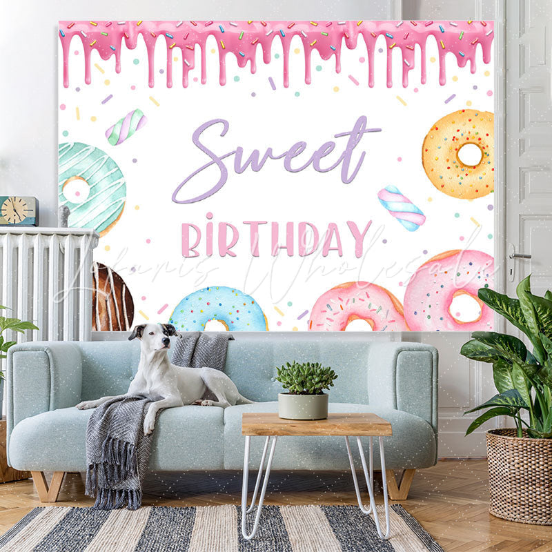 Lofaris Rainbow Donuts Happy Sweet Birthday Party Backdrop