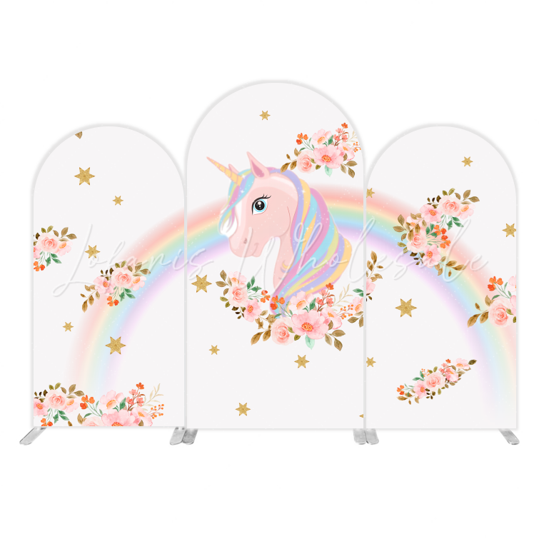 Rainbow Flora Unicorn Happy Birthday Party Arch Backdrop Wall Cloth Cover